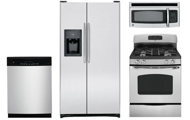 GE Stainless Steel Side by Side Refrigerator Appliance Package with Gas Range