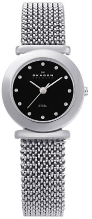 Skagen Stretch Mesh With Glitz Black Dial Womens Watch - 107SSSB1 Skagen Stretch Mesh With Glitz Black Dial Womens Watch - 107SSSB1