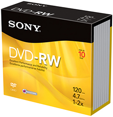Sony 2X DVD-RW Re-Recordable Media 10 Pack - 10DMW47R2