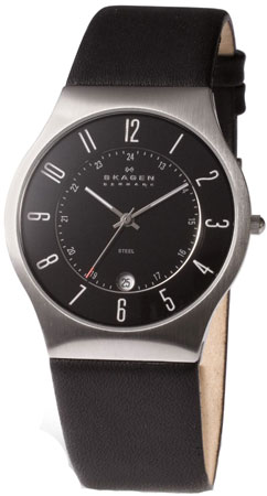 Skagen Black Leather And Steel Mens Watch - 233XXLSLB Skagen Black Leather And Steel Mens Watch - 233XXLSLB