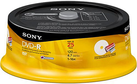 Sony 16X DVD-R Recordable DVD Media 25 Pack Spindle - 25DMR47RSP4