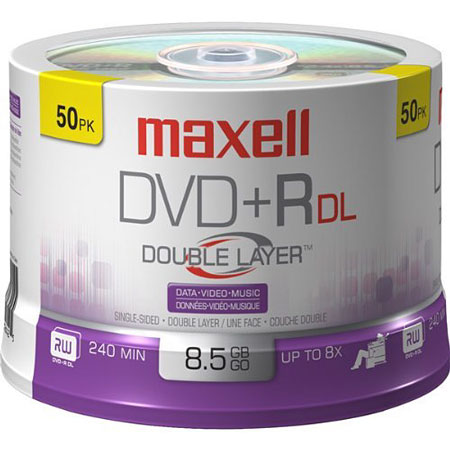 Maxell 50 Pack DVD+R Double Layer Write Once Spindle - 634085 Maxell 50 Pack DVD+R Double Layer Write Once Spindle - 634085
