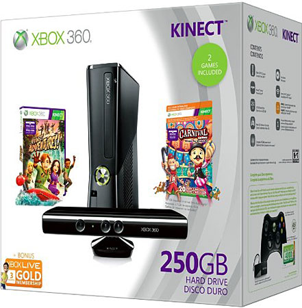Microsoft Xbox 360 Slim 250GB Kinect Holiday Bundle Video Game System - XB3MICS9G005