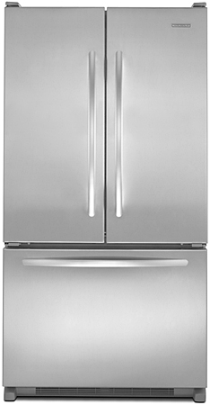 KitchenAid Counter Depth Bottom Mount Monochromatic Stainless Steel Refrigerator - KBFS20EVMS