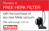 Miele - Receive a Free Hepa Filter with the purchase of any new Miele Vacuum. Expires: 7-31-13