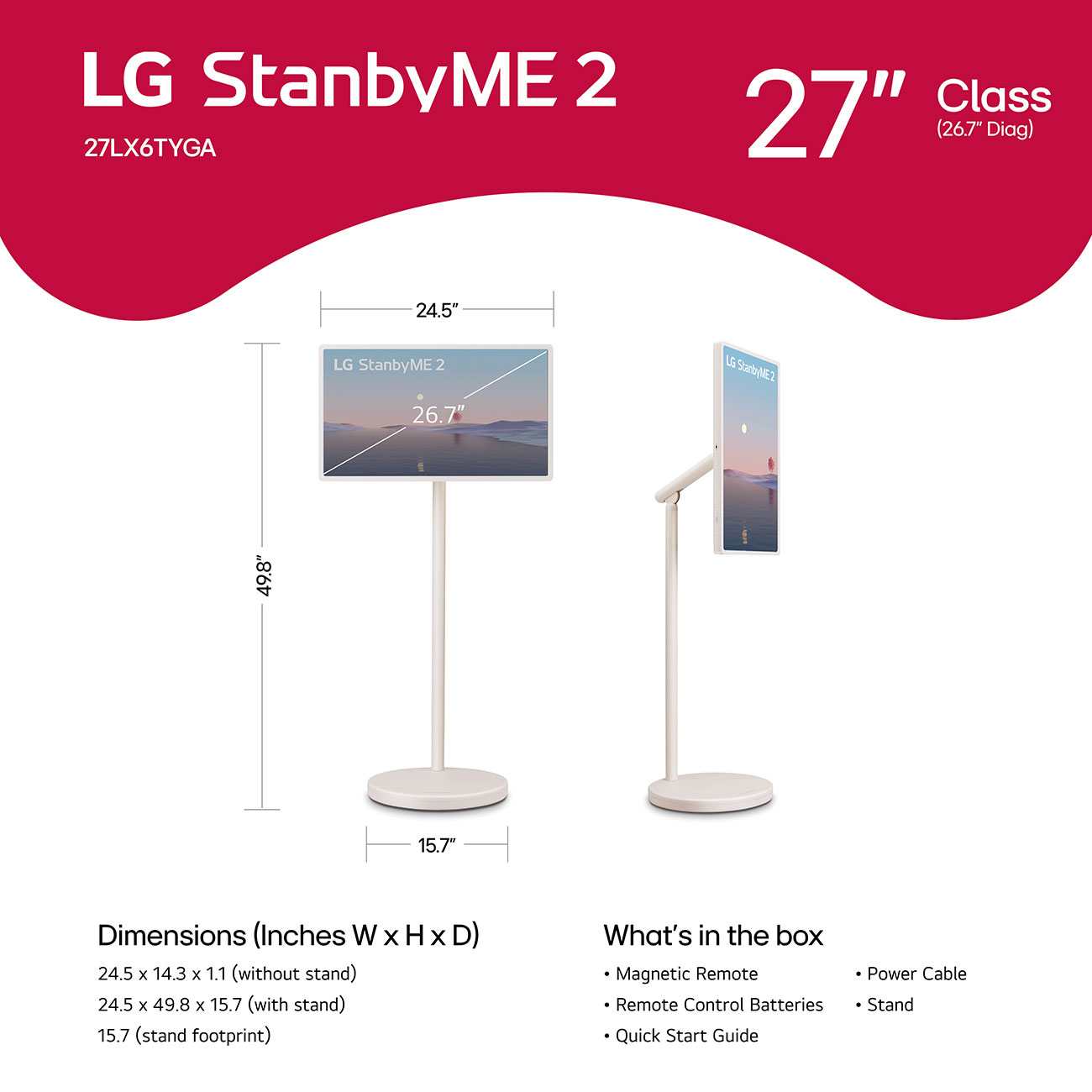 Front View of LG 2K Smart Portable TV Dimensions