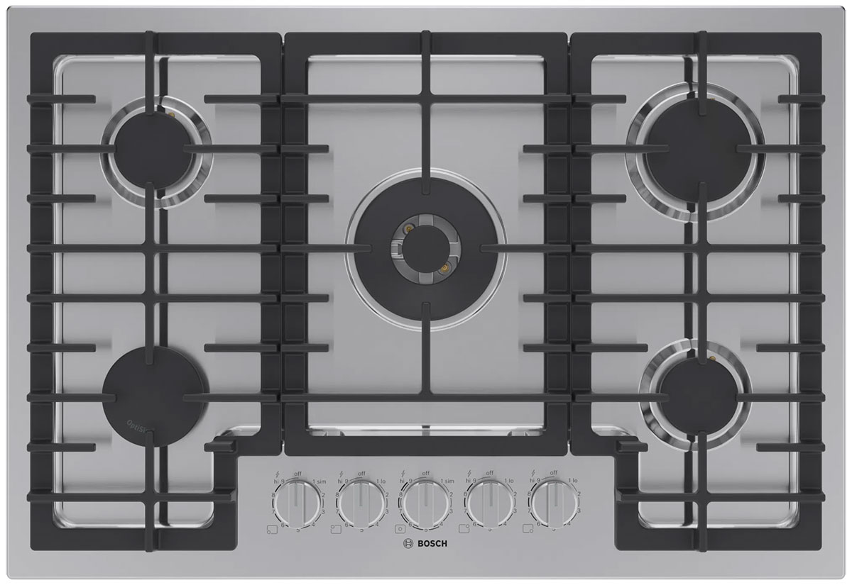 Main View of Bosch Gas Cooktop in Stainless Steel
