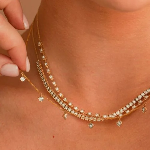 Warm colored tight shot on a necklace stack from Dana Rebecca