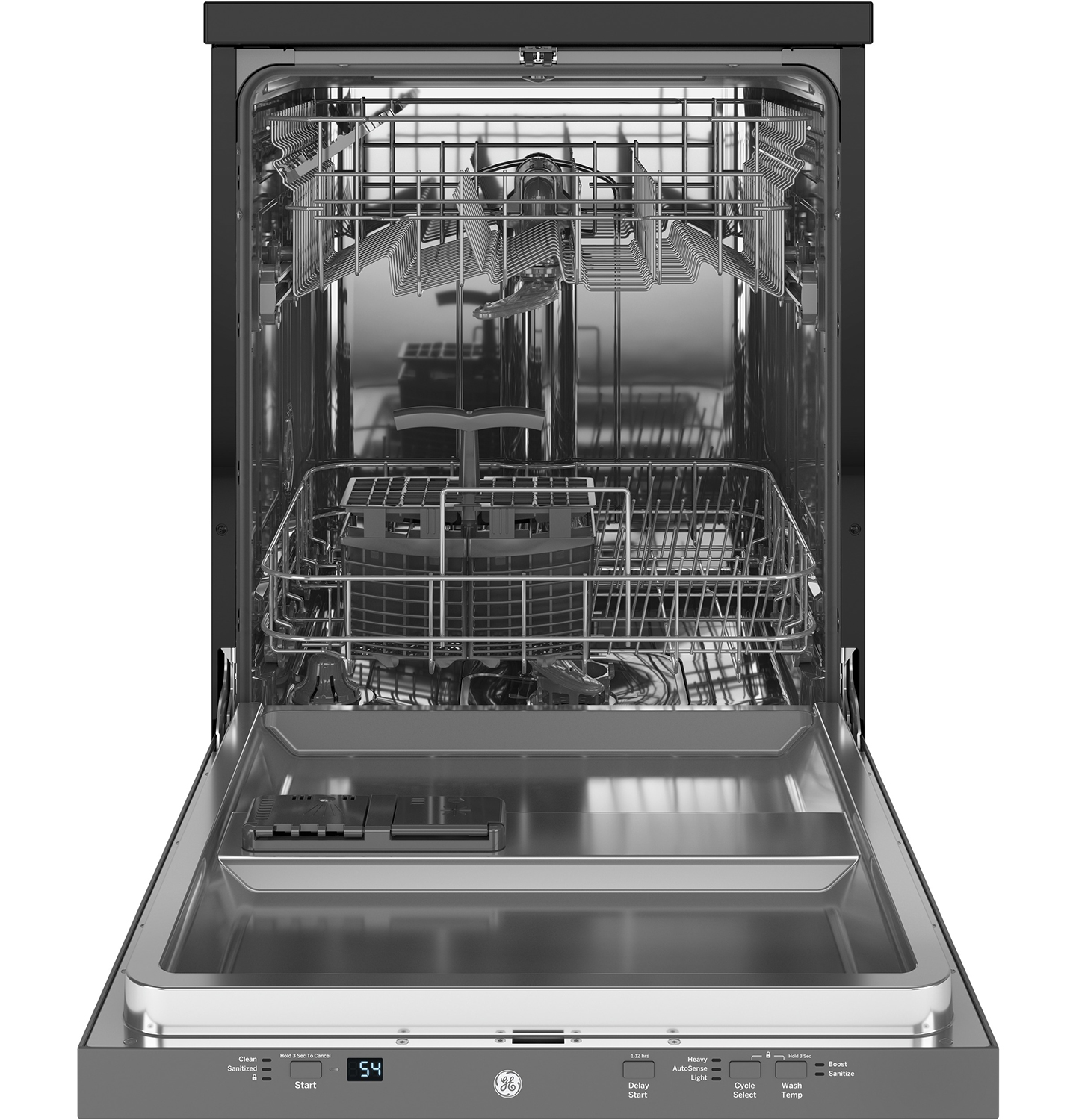 Stainless Steel GE Dishwasher with Empty Dish Racks