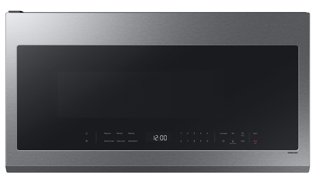 Front View of Samsung Over-the-Range Microwave in Stainless Steel