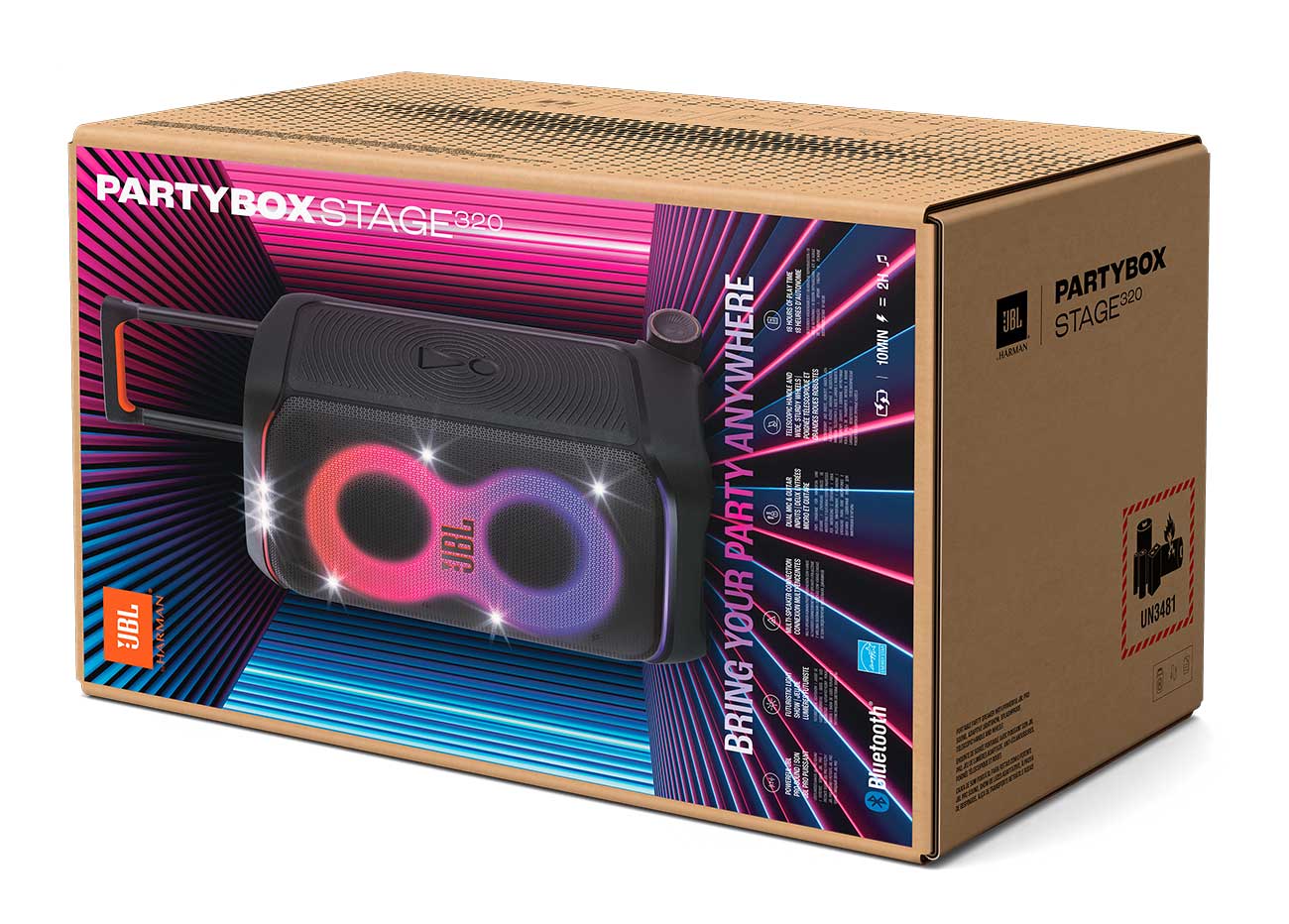Side view of PartyBox Stage 320 Speaker Packaging