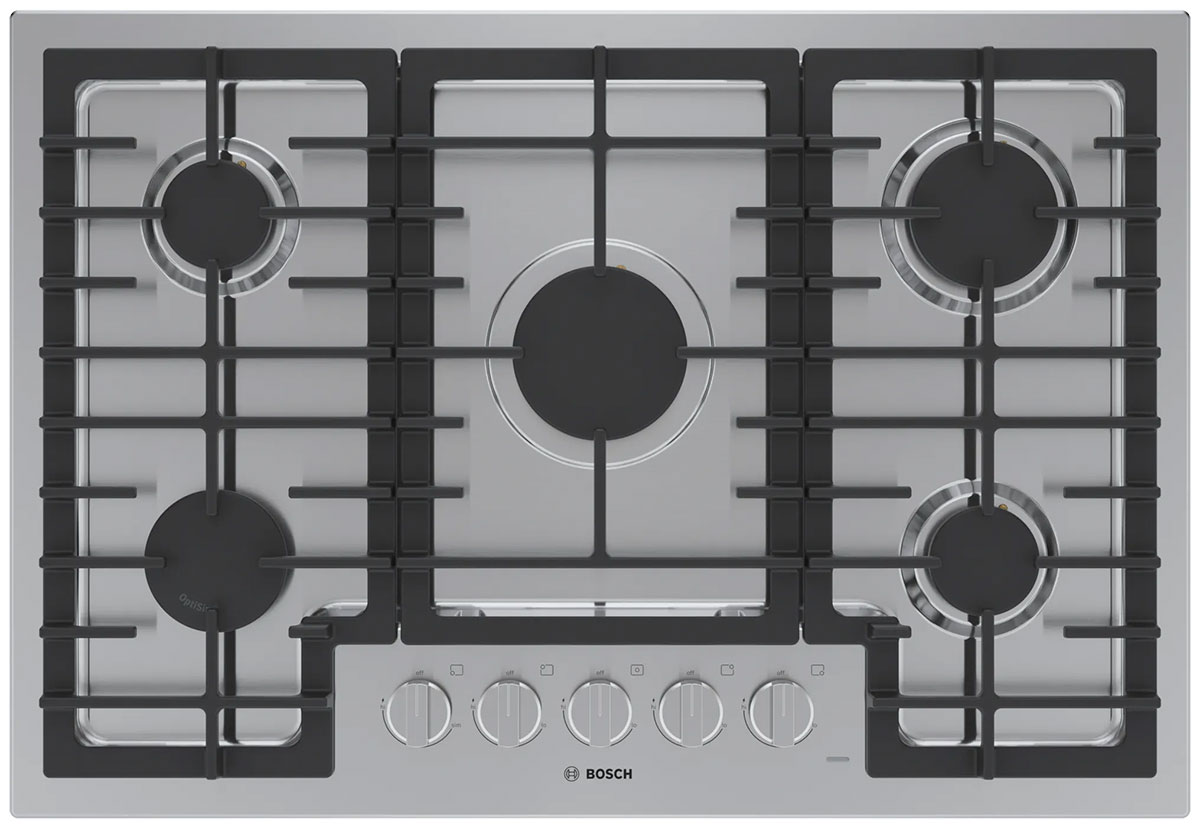 Main Front View of Bosch Gas Cooktop in Stainless Steel
