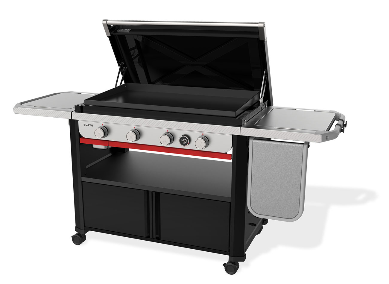 Angled Front View of Weber Slate Griddle Opened Up