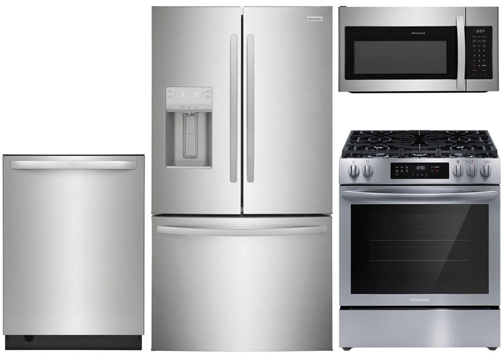 Front View of Stainless Steel 4-Piece Kitchen Appliance Package