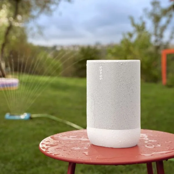 White Sonos Move 2 speaker sitting on a table.