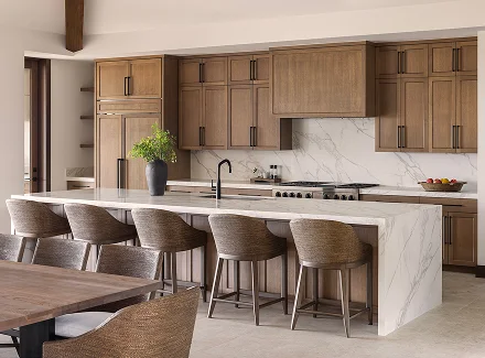 A custom-designed kitchen with new cabinetry