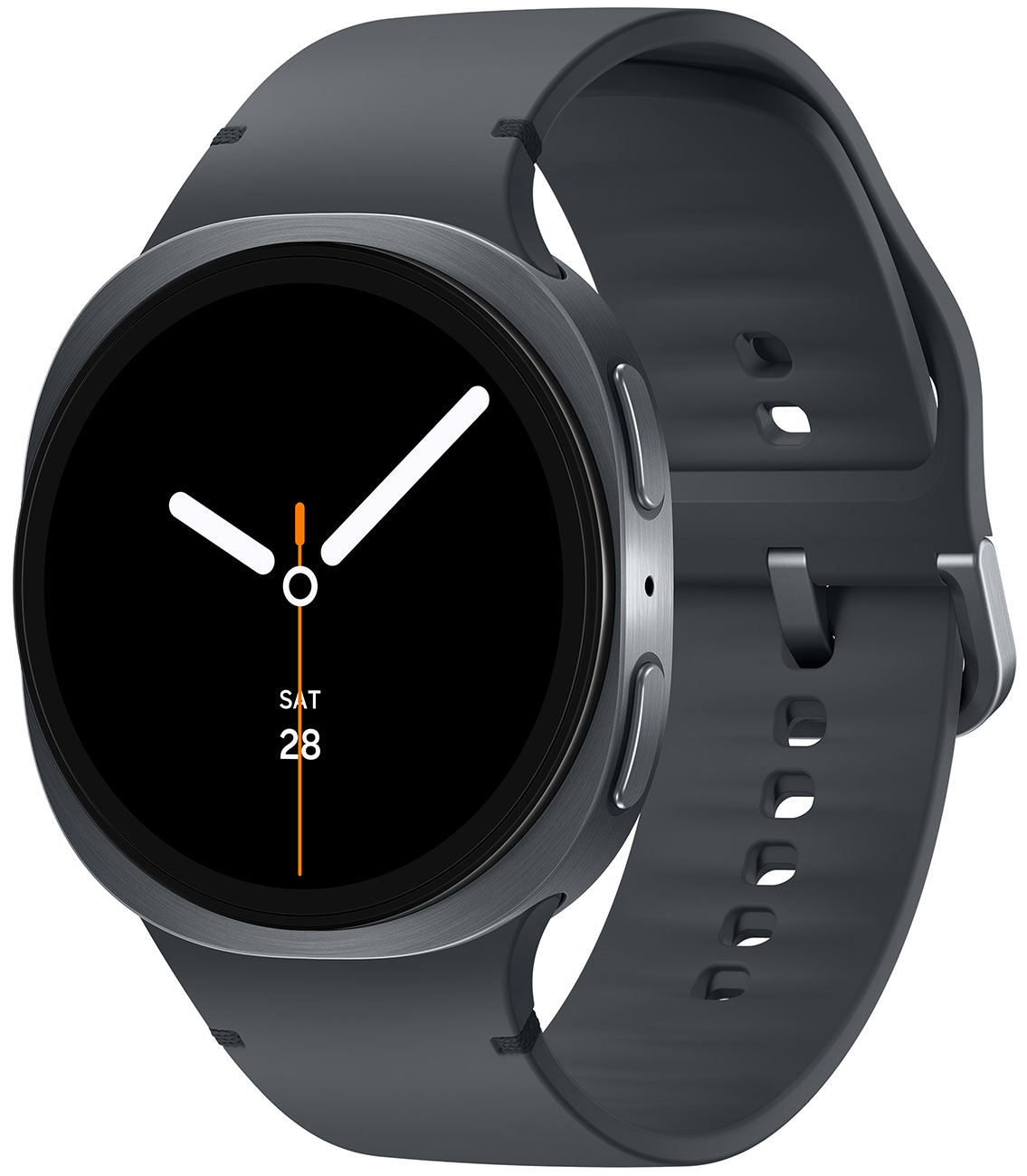 Dynamic Right View Of The Samsung Galaxy Watch8 Smartwatch In Graphite Finish