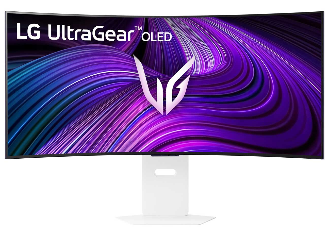 Front View Of The LG UltraGear OLED Computer Monitor In Silver Finish