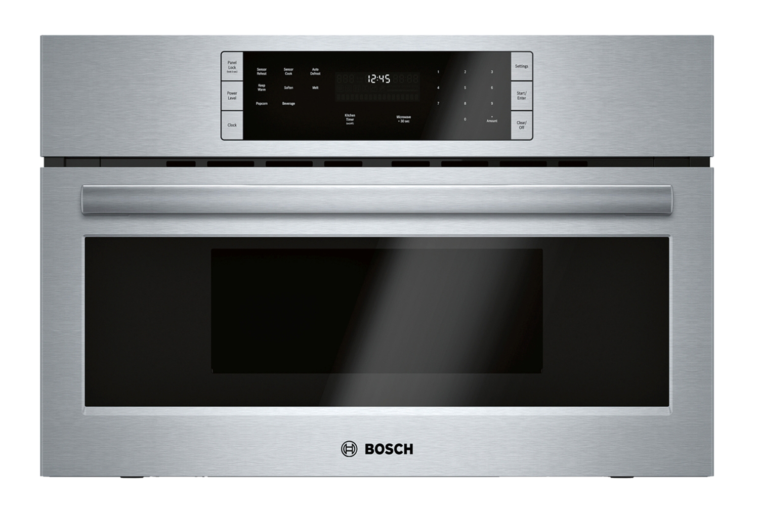 Front view of Bosch Built-In Microwave in Stainless Steel.