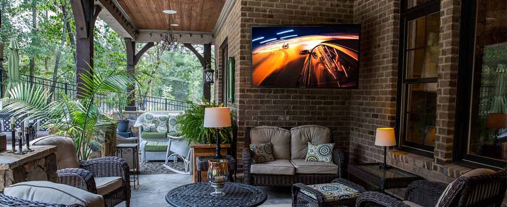 Outdoor TV in shade on deck