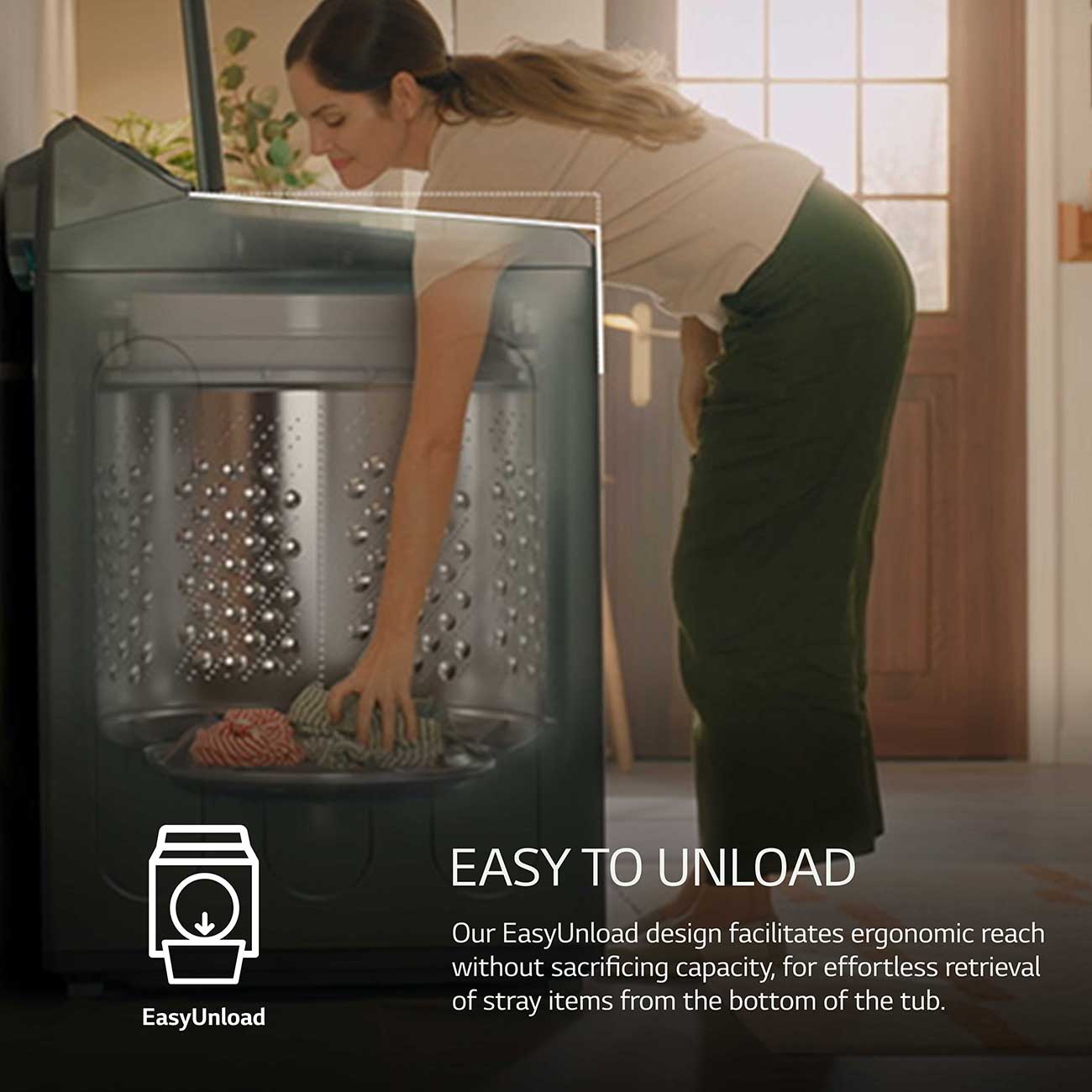 Feature View of LG Washer Easy Unload Design