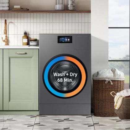 lifestyle of a refrigerator door open with water dispensers
