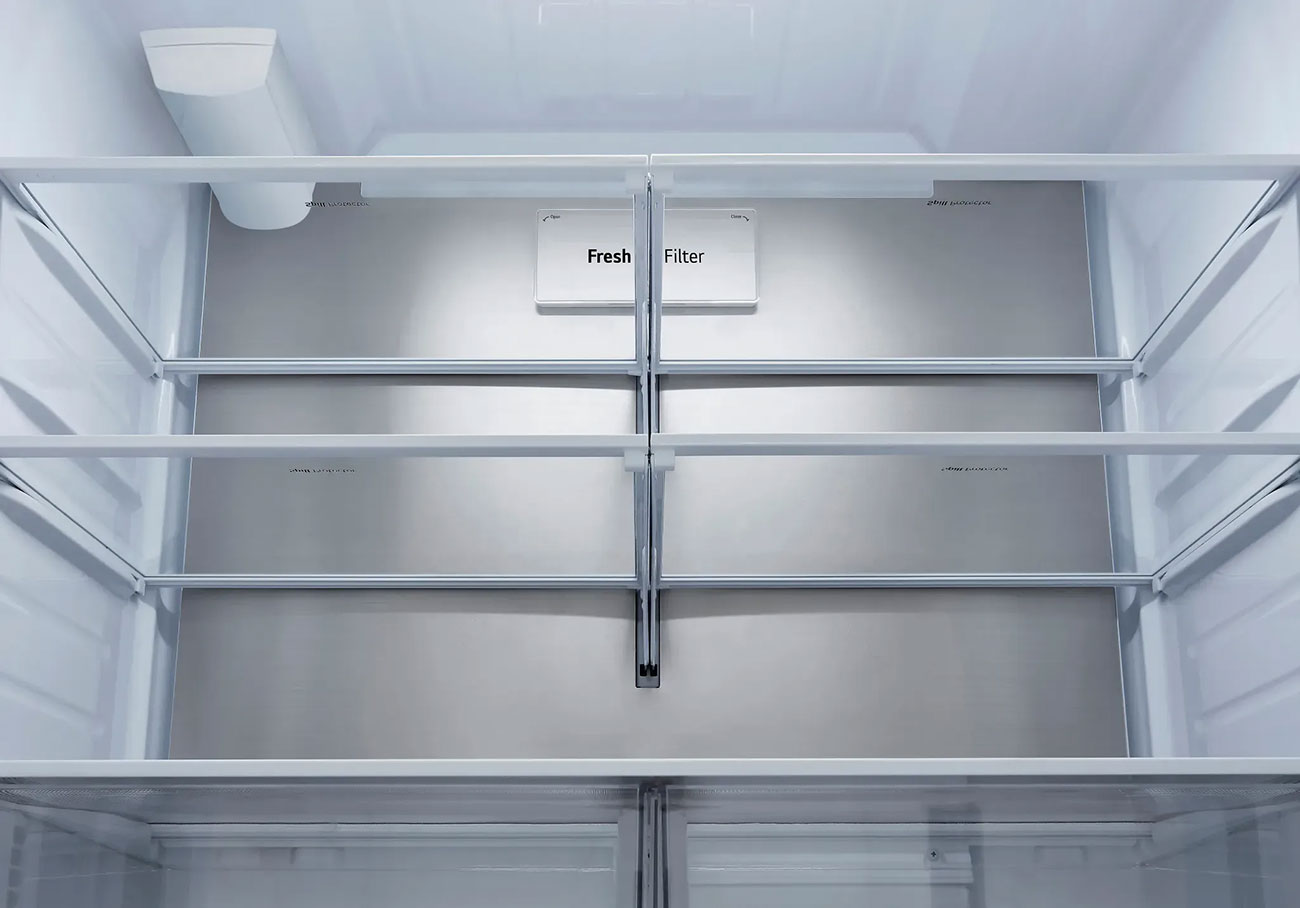 Angled inside view of LG refrigerator