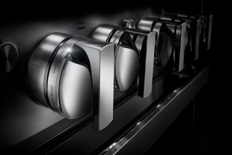 Large image of JennAir NOIR 48 In. Floating Glass Black And Stainless Steel Gas Professional-Style Range With Chrome-Infused Griddle And Grill