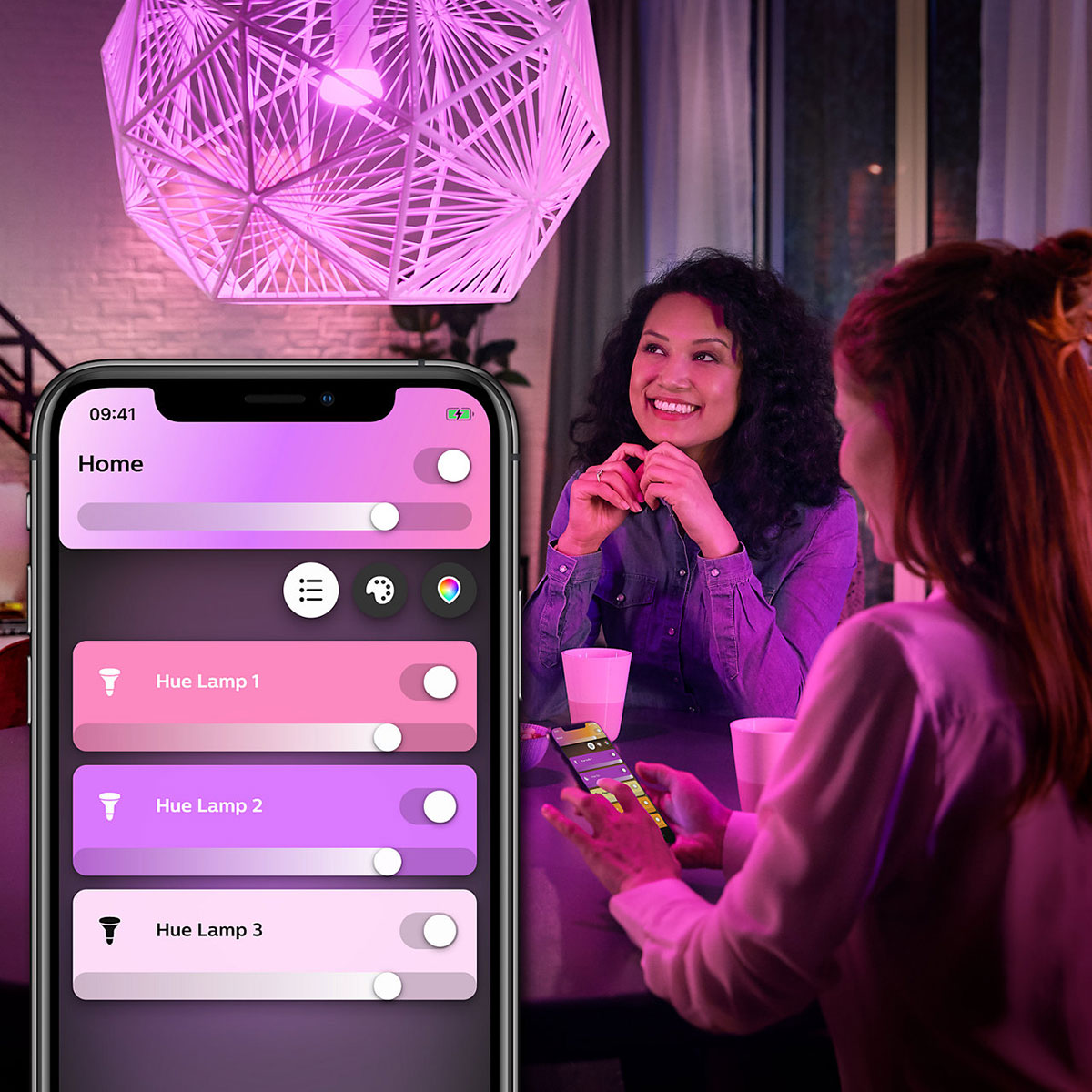 View of the Philips Hue E12 White And Color Ambiance Single Bulb In Use In Home Setting