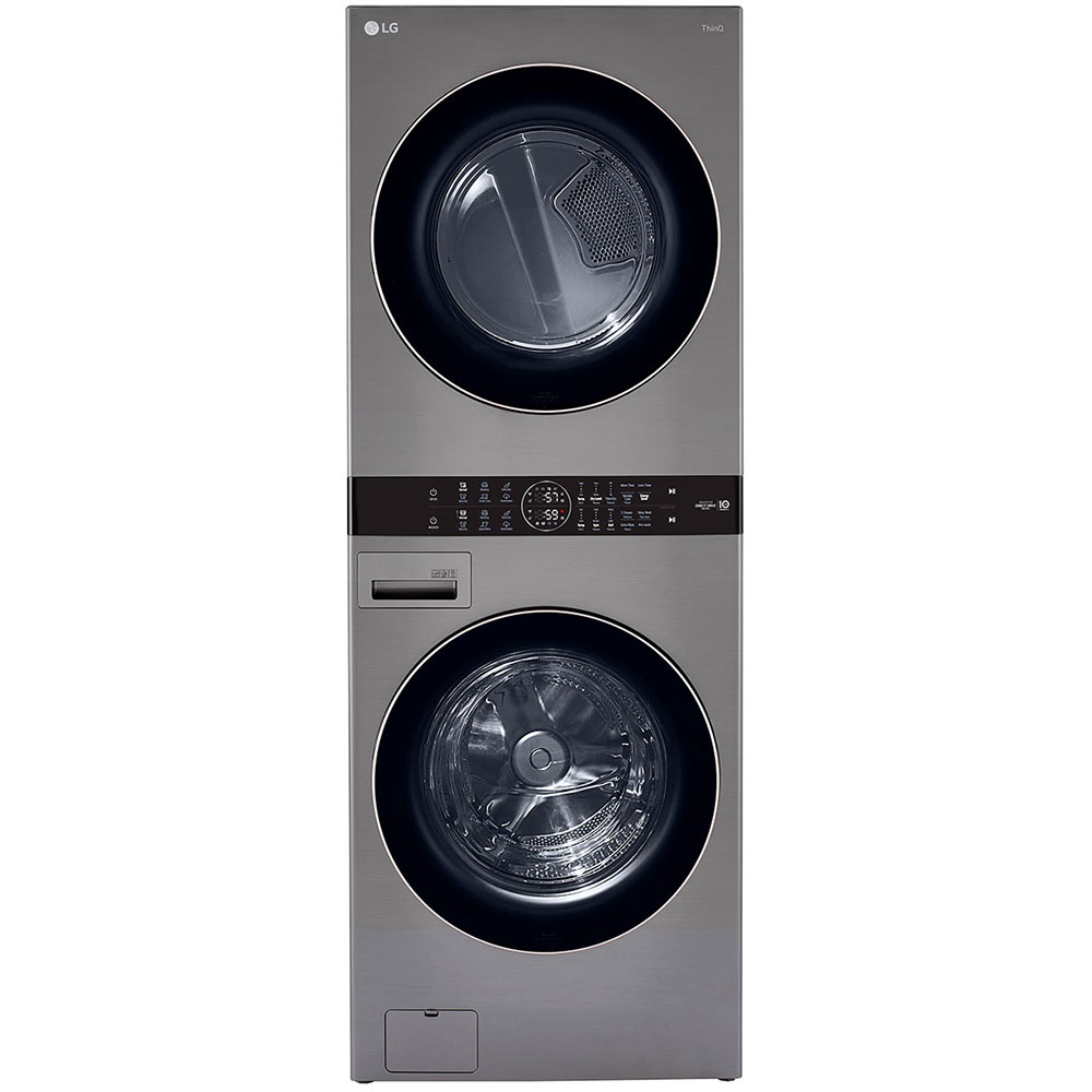 Front Image of Stacked Washer and Dryer in Graphite Steel
