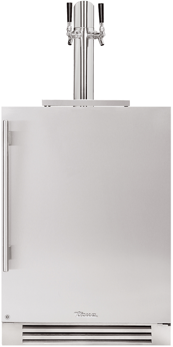 Front view of stainless steel beverage dispenser