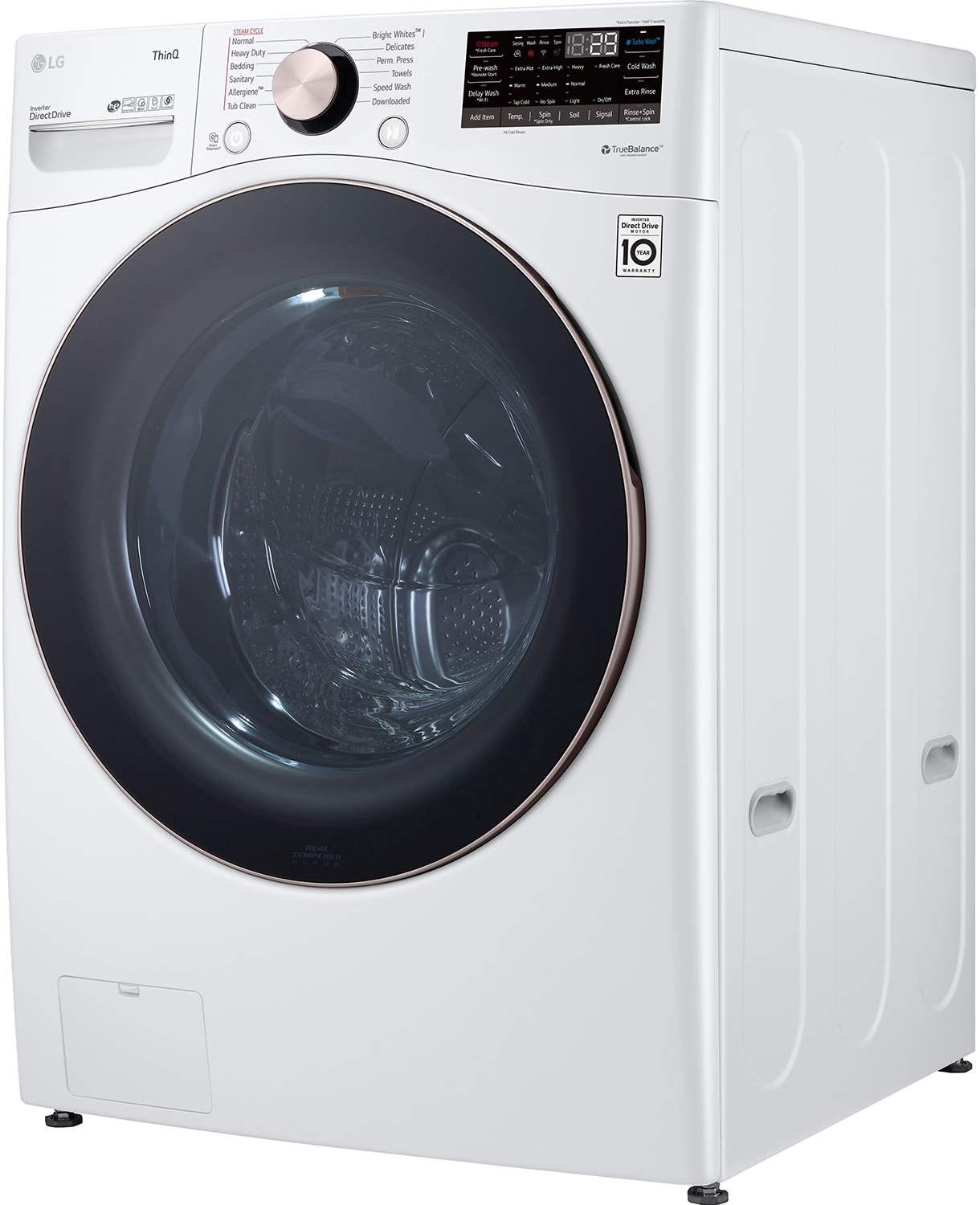 Closed White LG 4-5 Cu Ft Front Load Washer from the Right
