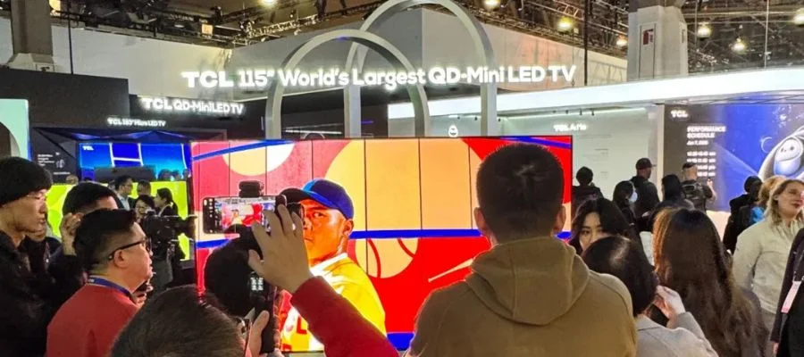 An image of the CES floor, TCL booth & TVs