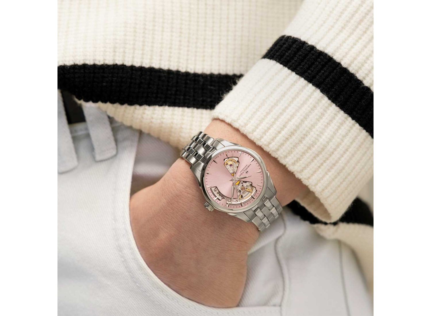 Pink Hamilton Hamilton Jazzmaster Open Heart Auto Pink Dial Watch
