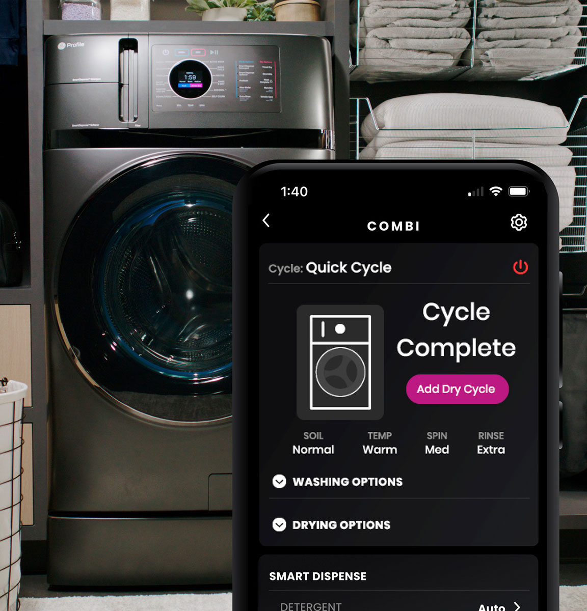 Drying cycle notification on the smartphone.