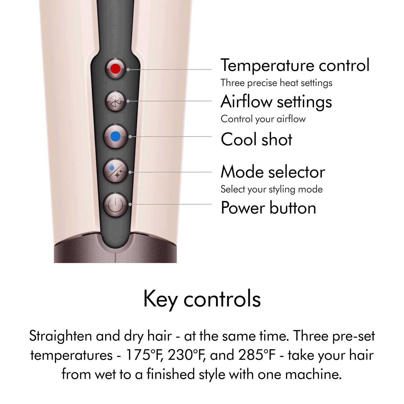 Airstrait Hair Straightener in Amber Silk Controls Detail