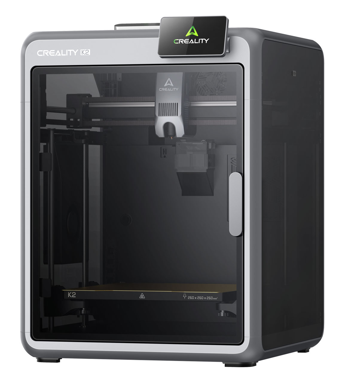 Front View of Creality K2 3D Printer Tilted Left
