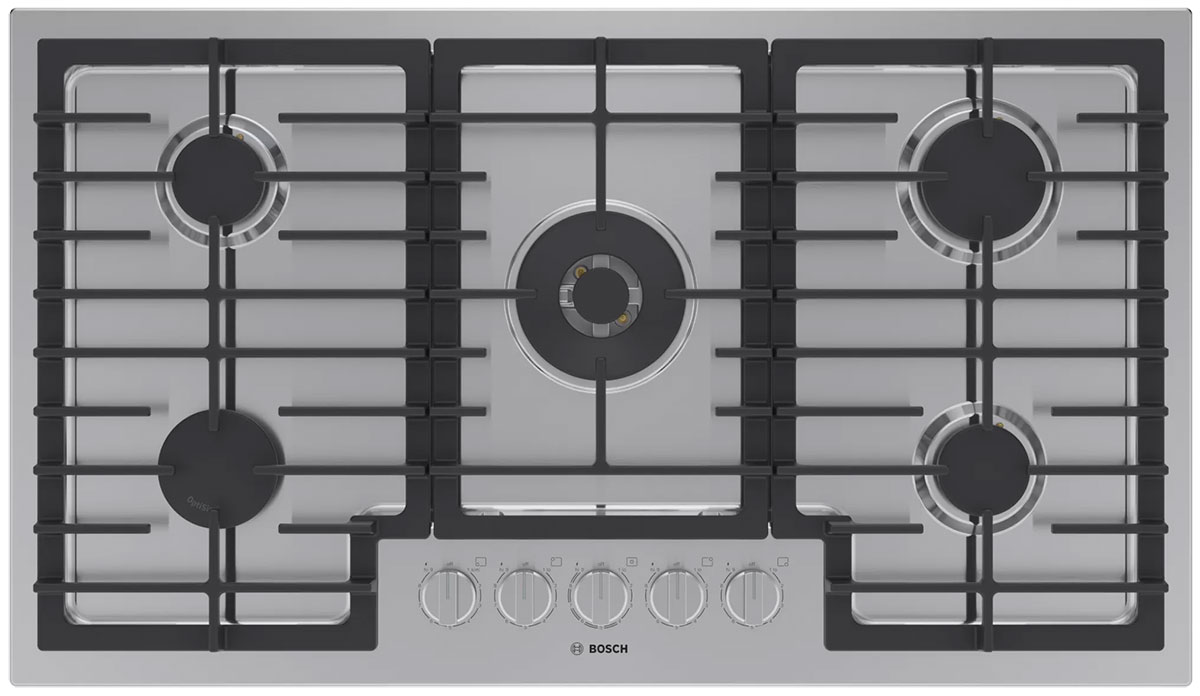 Main Front View of Bosch Gas Cooktop in Stainless Steel