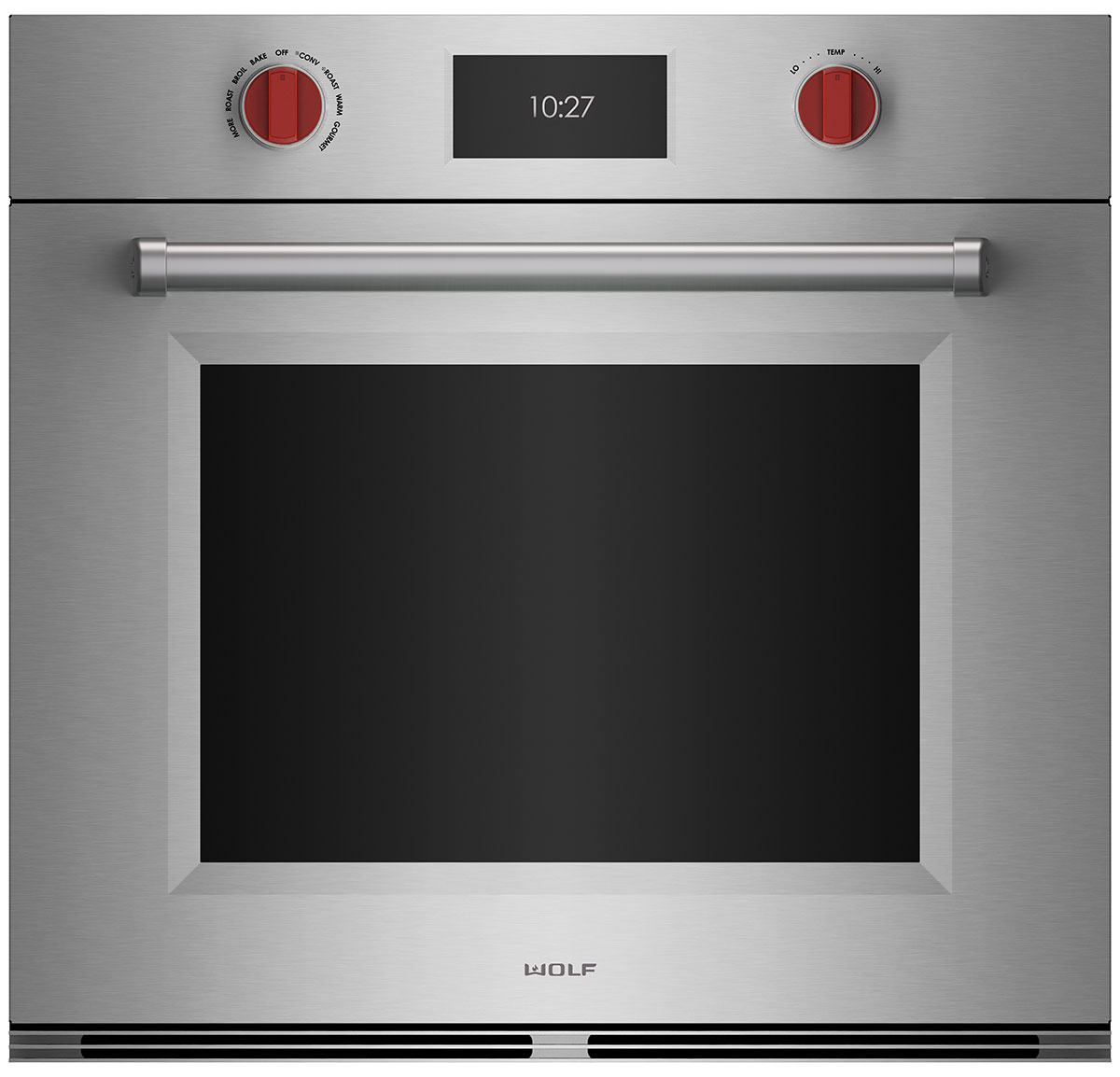 Front of Wolf Oven in Stainless Steel.