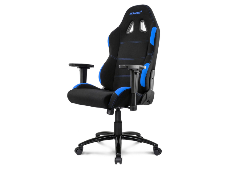 Close-up of adjustable arm and base of AKRACING gaming chair with lever and wheels