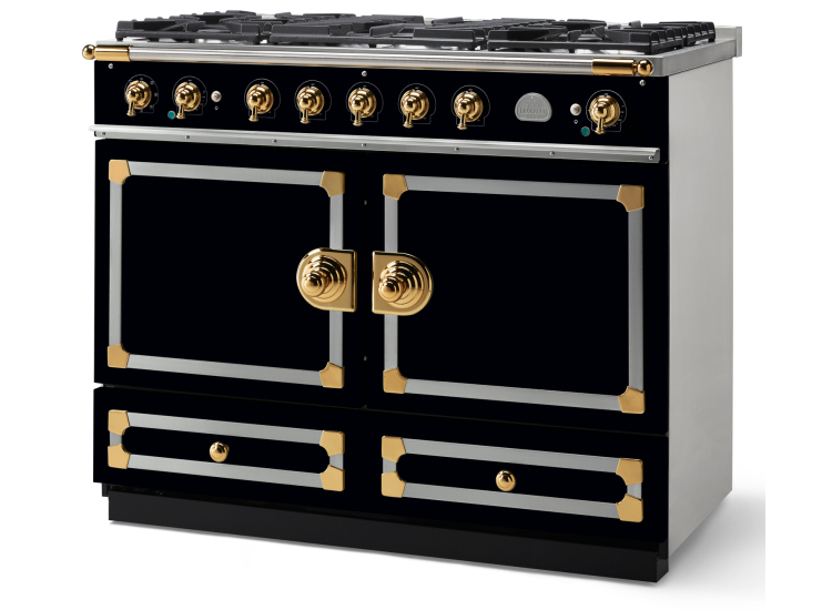 La Cornue CornuFe 110 43 In. Gloss Black With Polished Brass Trim Dual Fuel Range - C1MF