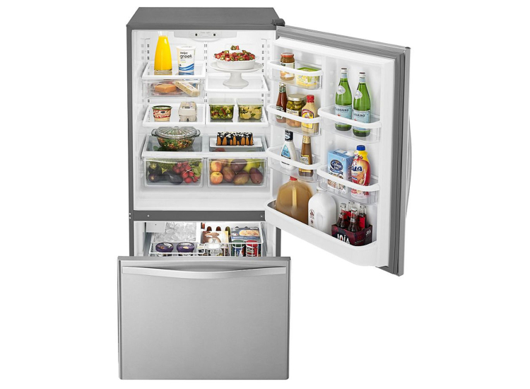 Whirlpool 22 Cu. Ft. Bottom-Freezer Refrigerator 33-Inch Wide in Stainless Steel - WRB322DMBM