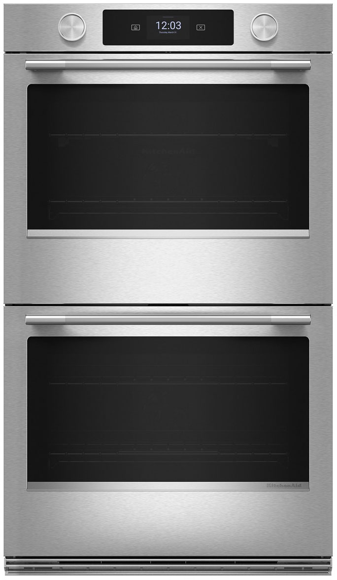 Main Front view of KitchenAid Double Oven in PrintShield Stainless

