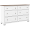 Archbold Furniture Portland Dresser with 6 Drawers in Driftwood | Snow White | Aged Pewter