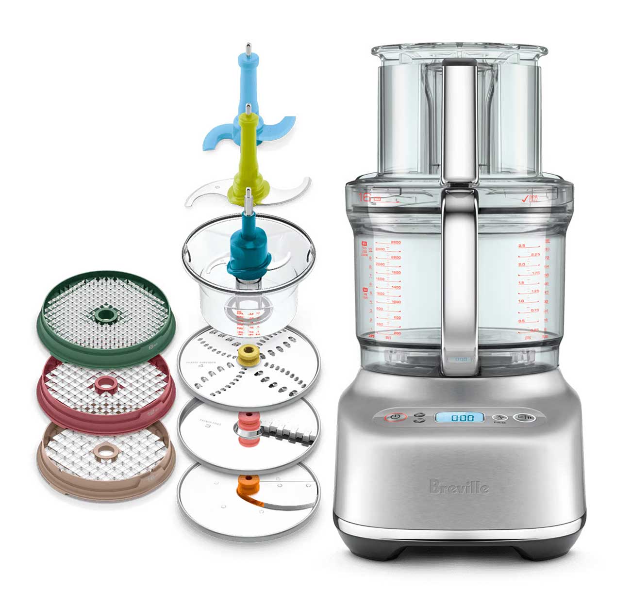 Front view of Food Processor w/ Accessories