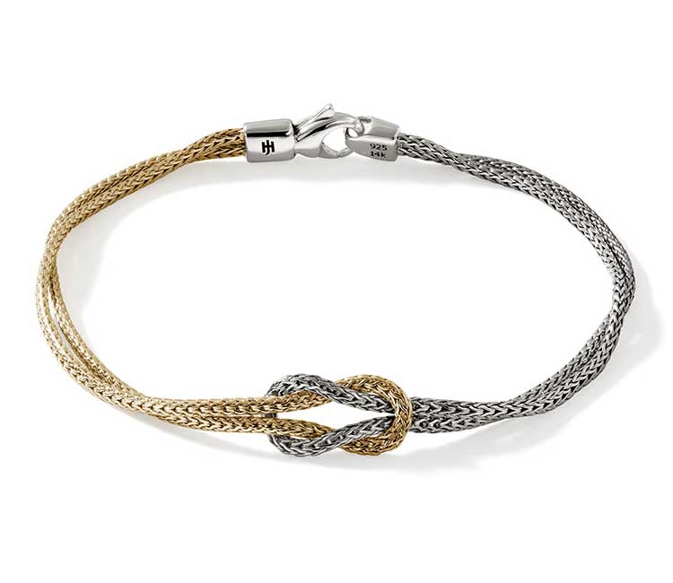 John Hardy Love Knot Bracelet, 3.6mm - Size Medium - in Gold and Silver - BUZZ900776XUM