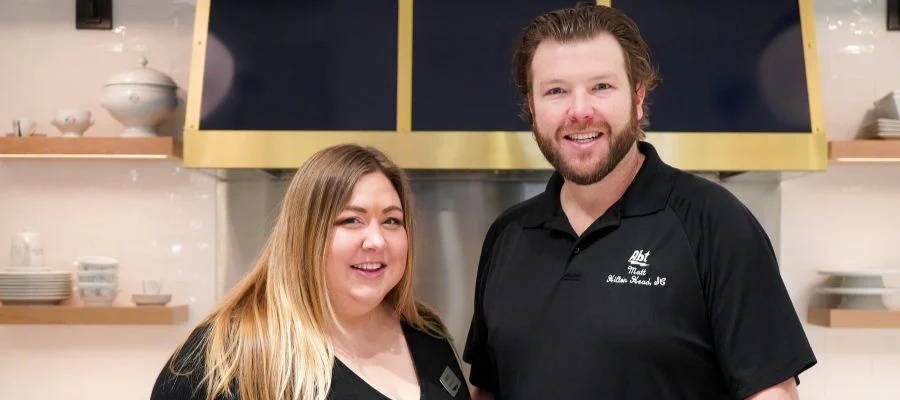 Maura Moser and Matt Moser in the Bluestar kitchen at Abt