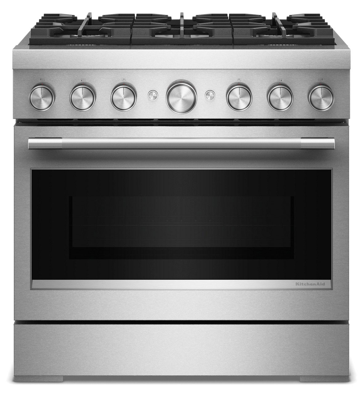 Front of KitchenAid Dual Fuel Range in Stainless Steel
