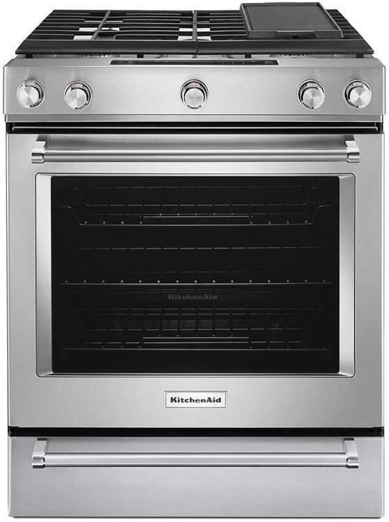 Large image of KitchenAid ADA 30" Stainless Steel Slide-In Convection Gas Range With Baking Drawer