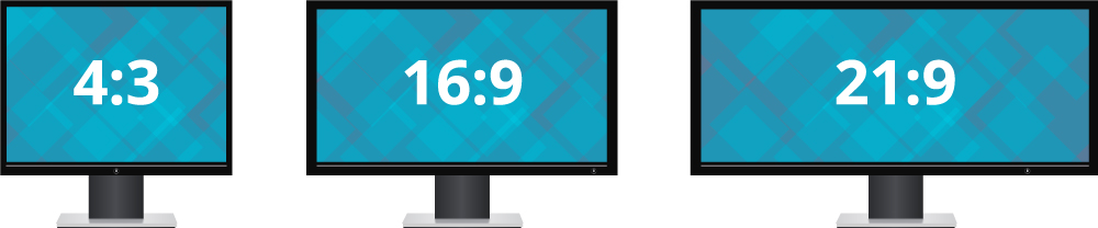 Three monitros showing different aspect ratios